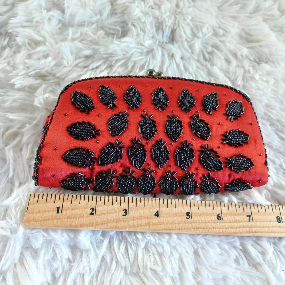 Ruby Red Small Black Strawberry Shape Beaded Clut… - image 6